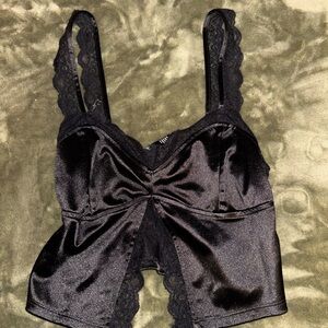 Forever 21 Black Satin Lace-Trim Cami